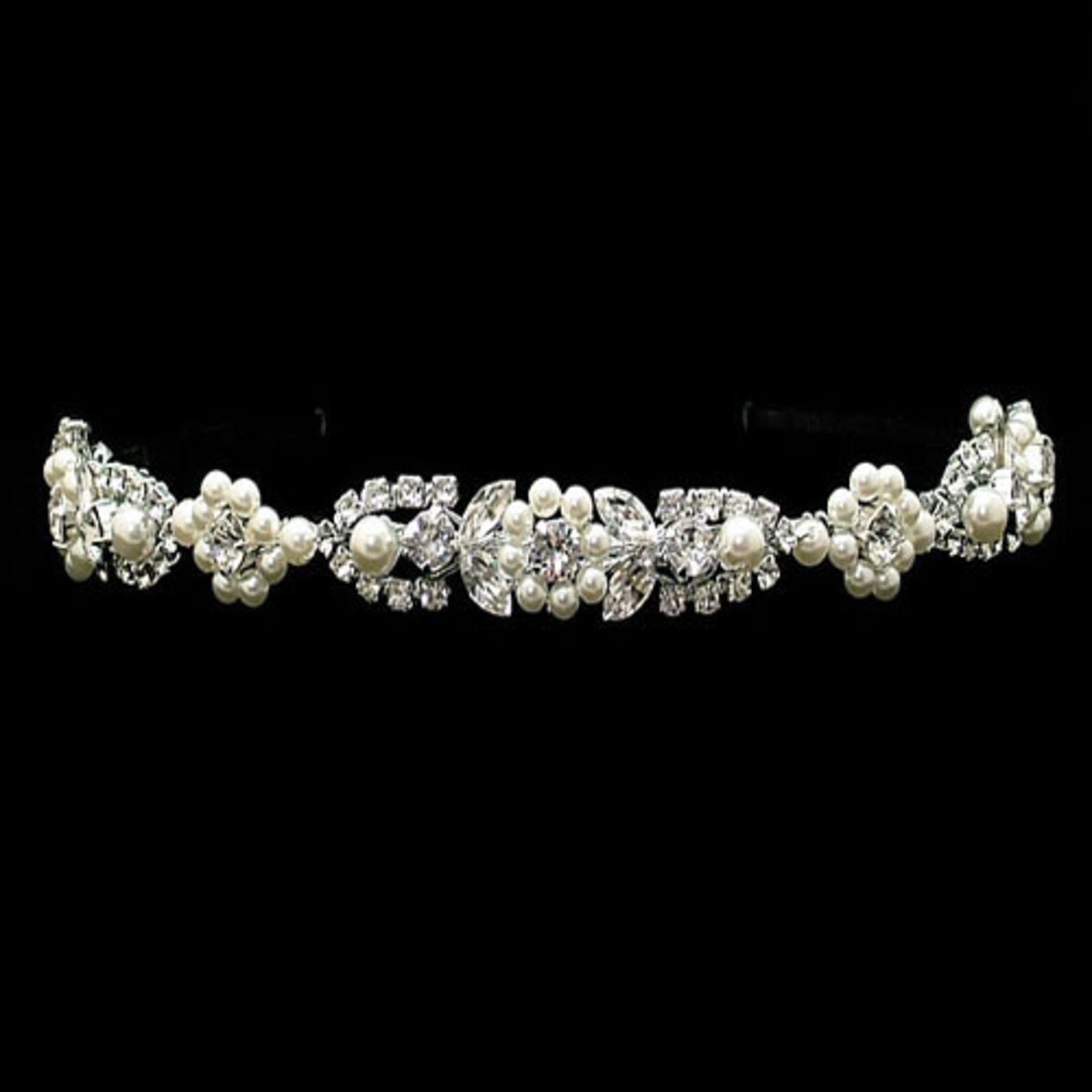 1 x Liza Vintage Art-Deco Inspired Pearl And Crystal Bridal Headband Tiara With Swarovski Elements