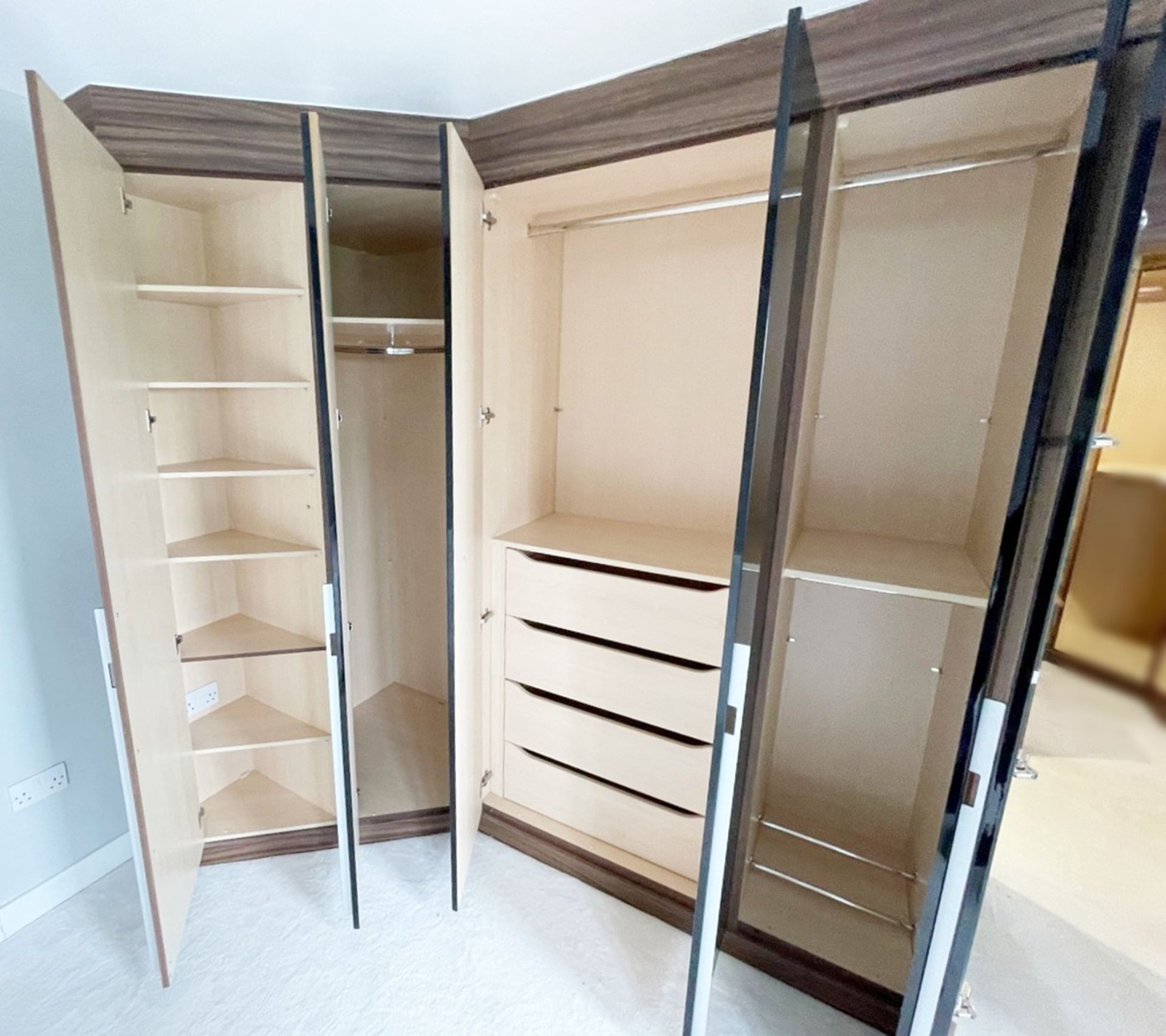 Bank Of Premium Bespoke Fitted Wardrobes With Black Glass Door Frontage - Approx. 4-Metres In Length - Image 8 of 18