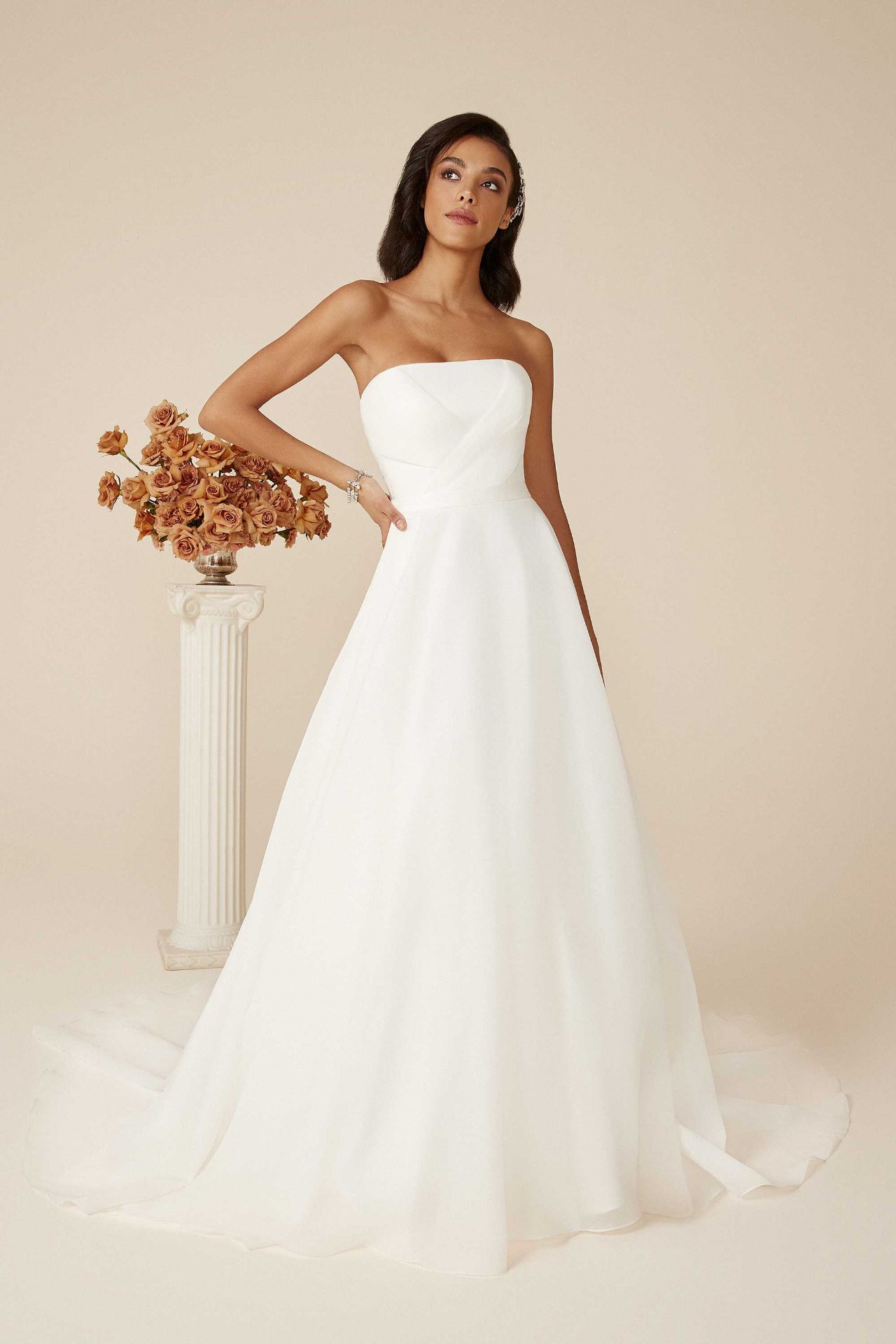 1 x Justin Alexander DURHAM Organdy A-Line Bridal Gown With Pleated Neckline - Size 10 - RRP £1,270