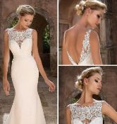 1 x Justin Alexander 'Venice' Lace And Crepe Fit and Flare Wedding Dress - UK Size 12 - RRP £1,390
