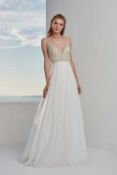 1 x Justin Alexander Wedding Dress With A Beaded Illusion V-Neckline Bodice - Size 12 - RRP £1,725