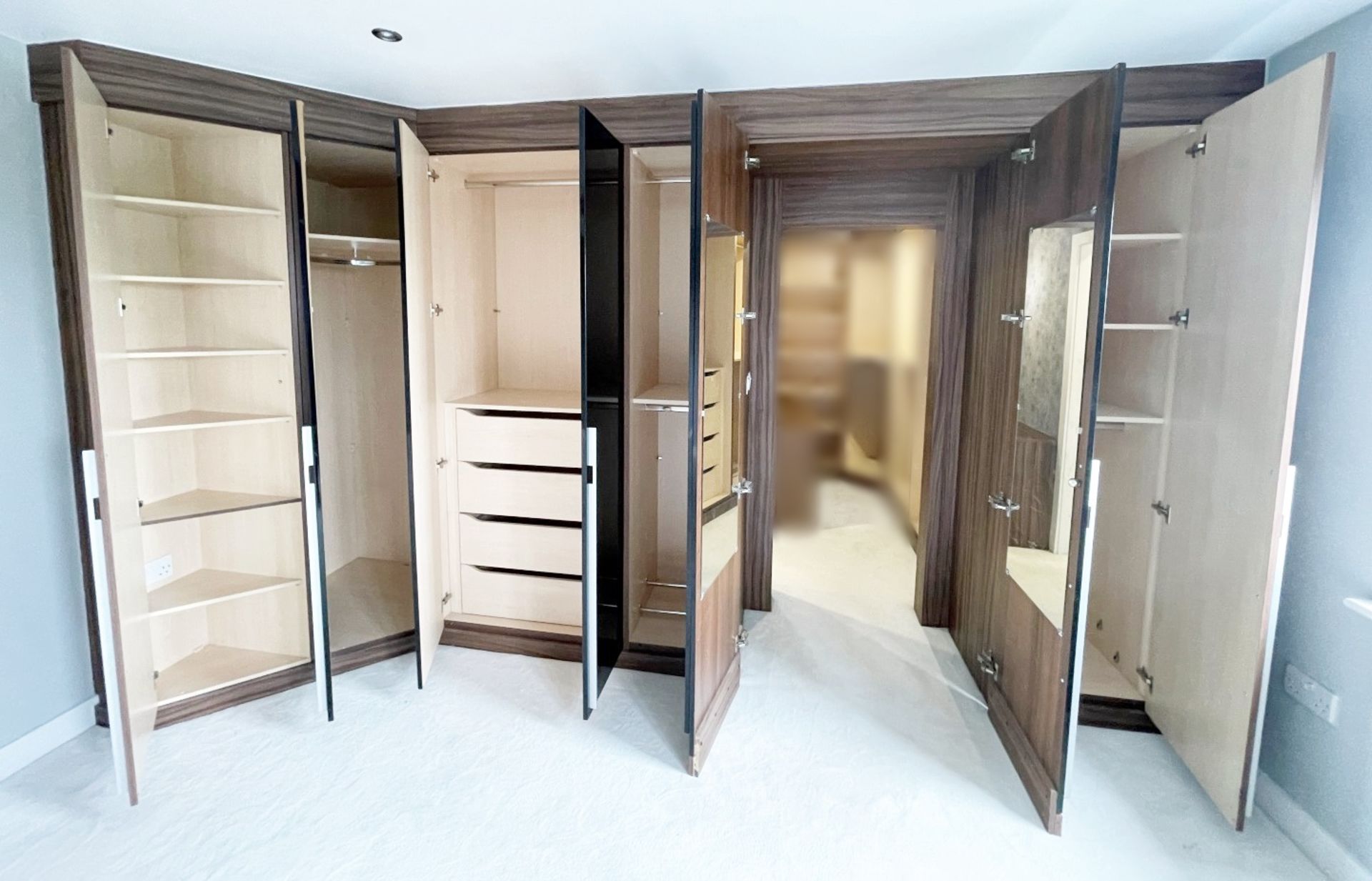 Bank Of Premium Bespoke Fitted Wardrobes With Black Glass Door Frontage - Approx. 4-Metres In Length - Image 7 of 18