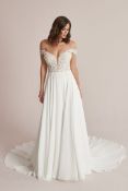 1 x Justin Alexander 'Carina' Off-The-Shoulder Chiffon A-Line Wedding Dress - Size 20 - RRP £1,675