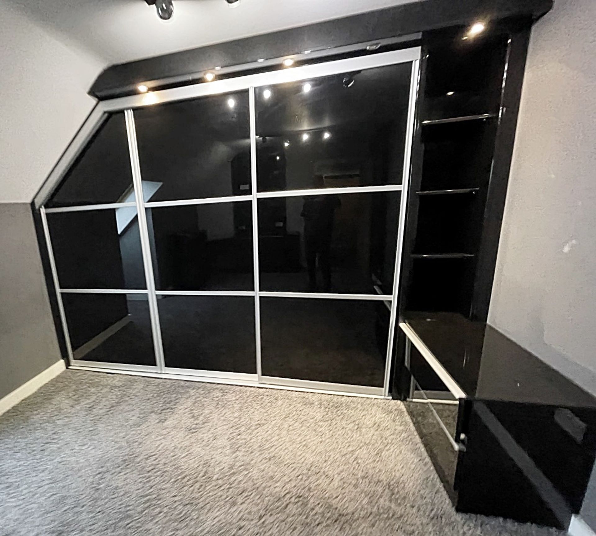 1 x Bespoke Bank Of Fitted Wardrobe Wall Storage With Black Glass Door Fronts - Ref: REAR-BD/ - Image 2 of 9