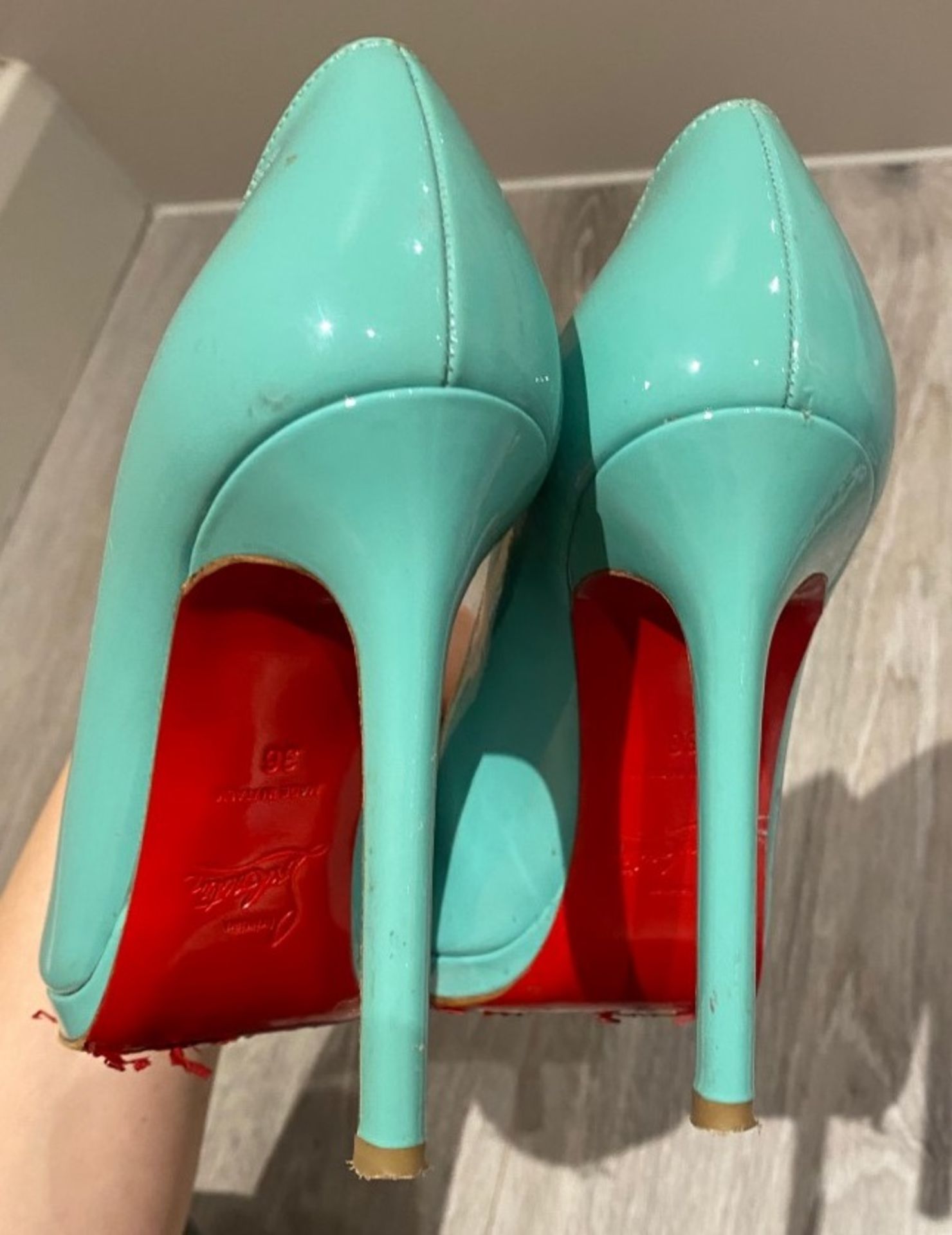 1 x Pair Of Genuine Christain Louboutin High Heel Shoes In Mint Green - Size: 36 - Preowned in Worn - Image 4 of 4