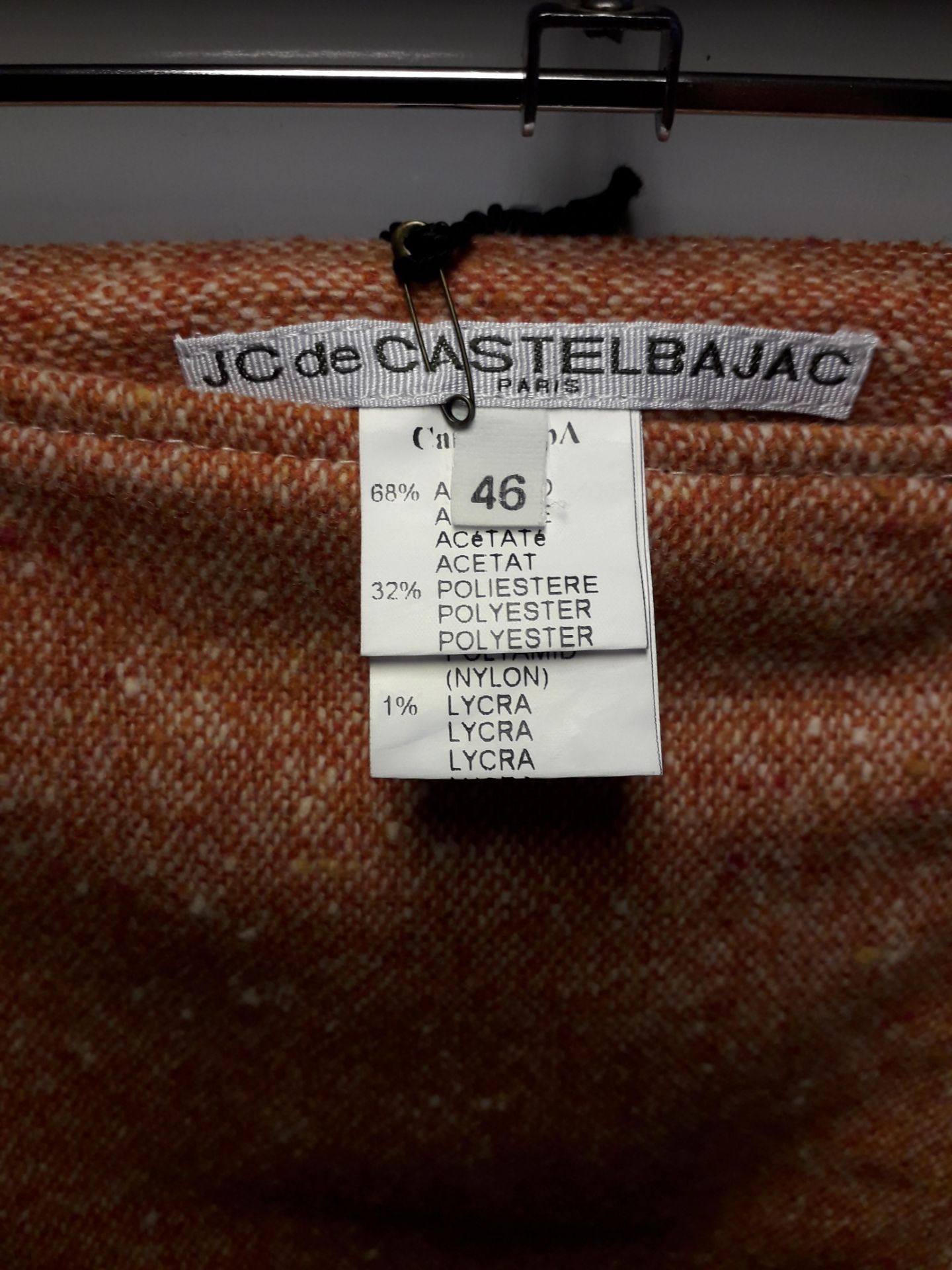 1 x Jc De Castlebajac Paris Tangerine Zipped Pencil Skirt - Size: 46 - Material: Lining 68% Acetate, - Image 3 of 5