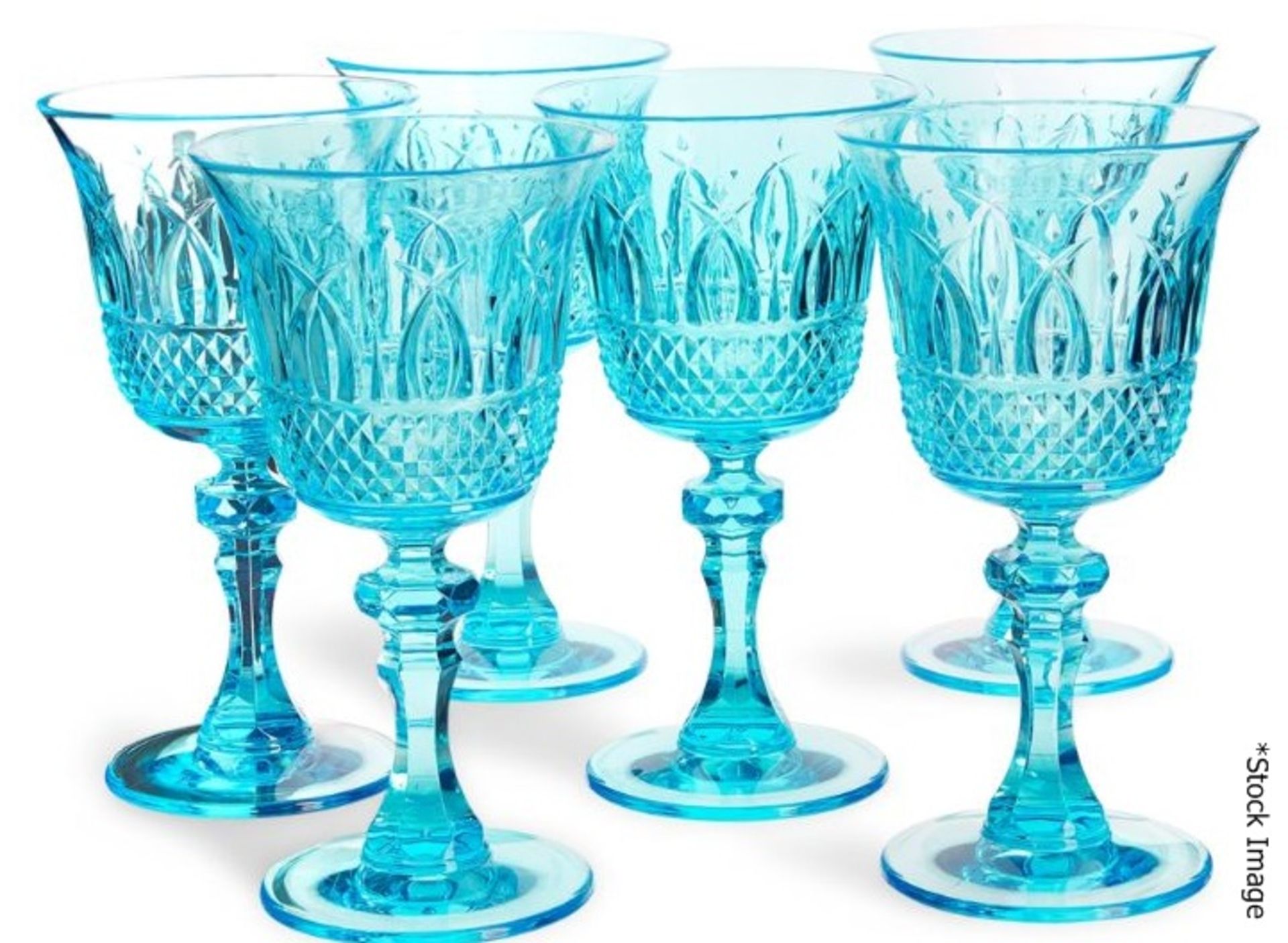 1 x Set of 6 x MARIO LUCA GIUSTI 'Italia' Synthetic Crystal Wine Goblets In Turquoise (180ml) - Image 2 of 9