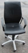 1 x VERCO Branded Gas Lift Swivel Chair Upholstered In A Black Faux Leather - Removed From An