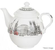 1 x HALCYON DAYS 'London Icons' Fine Bone China Tea Pot, With Graphic Print Decoration - Original