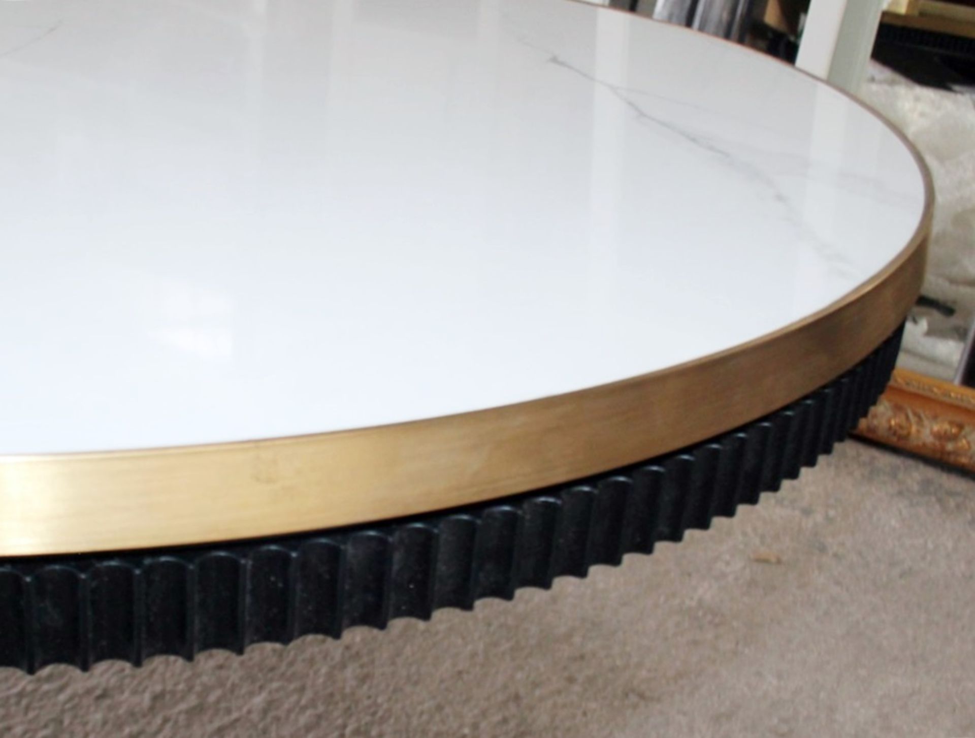 1 x Specially Commissioned Industrial-Style Marble-Topped U-Shaped Bistro Table With A Brass Trim - - Image 6 of 9