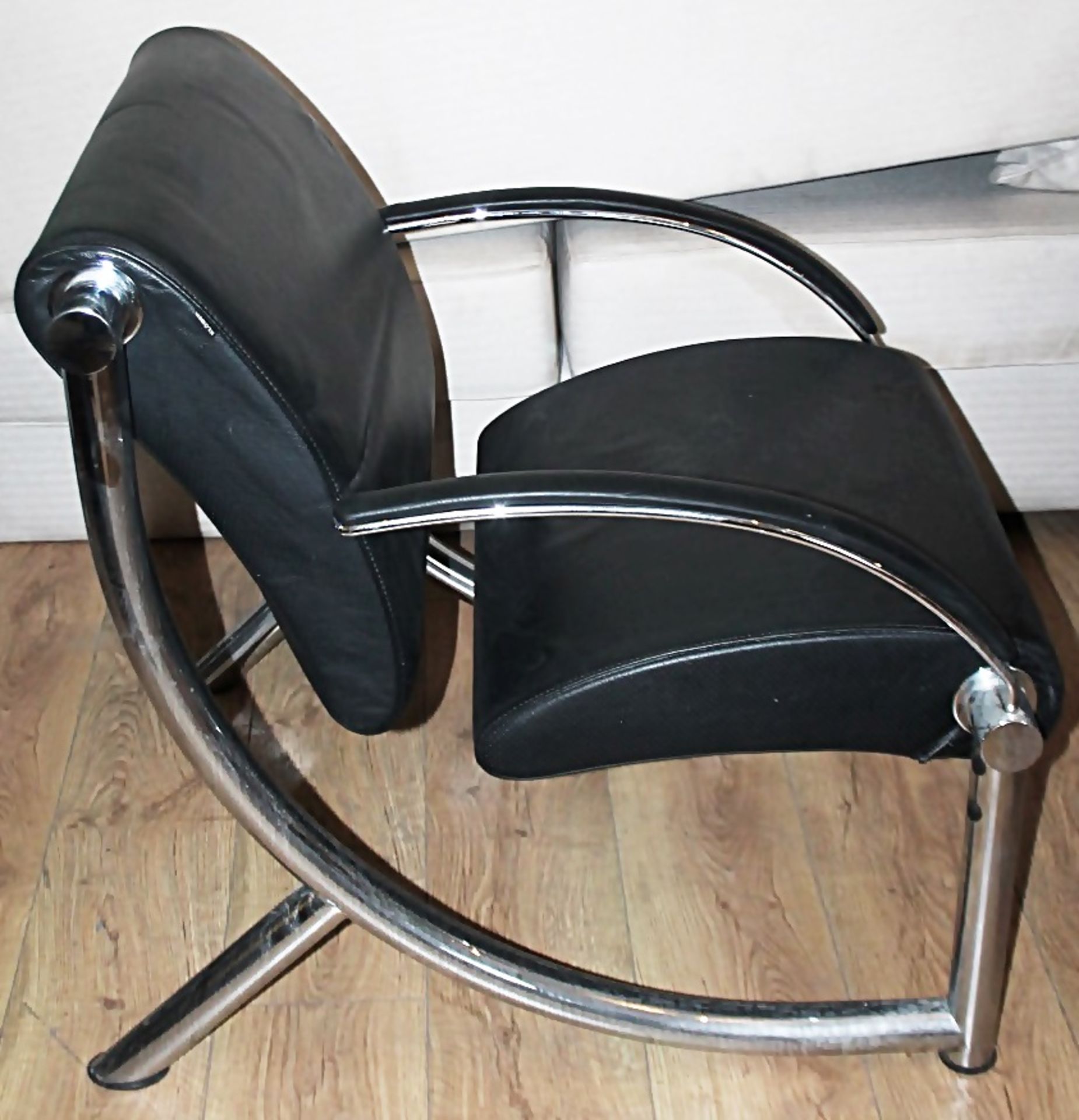 1 x Klöber Premium German Designed Black Leather & Chrome Armchair - Removed From An Office - Image 4 of 4
