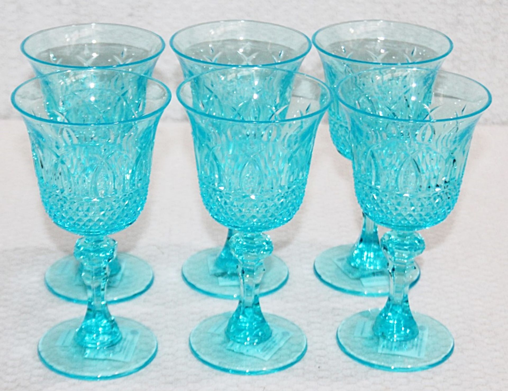 1 x Set of 6 x MARIO LUCA GIUSTI 'Italia' Synthetic Crystal Wine Goblets In Turquoise (180ml) - Image 3 of 9