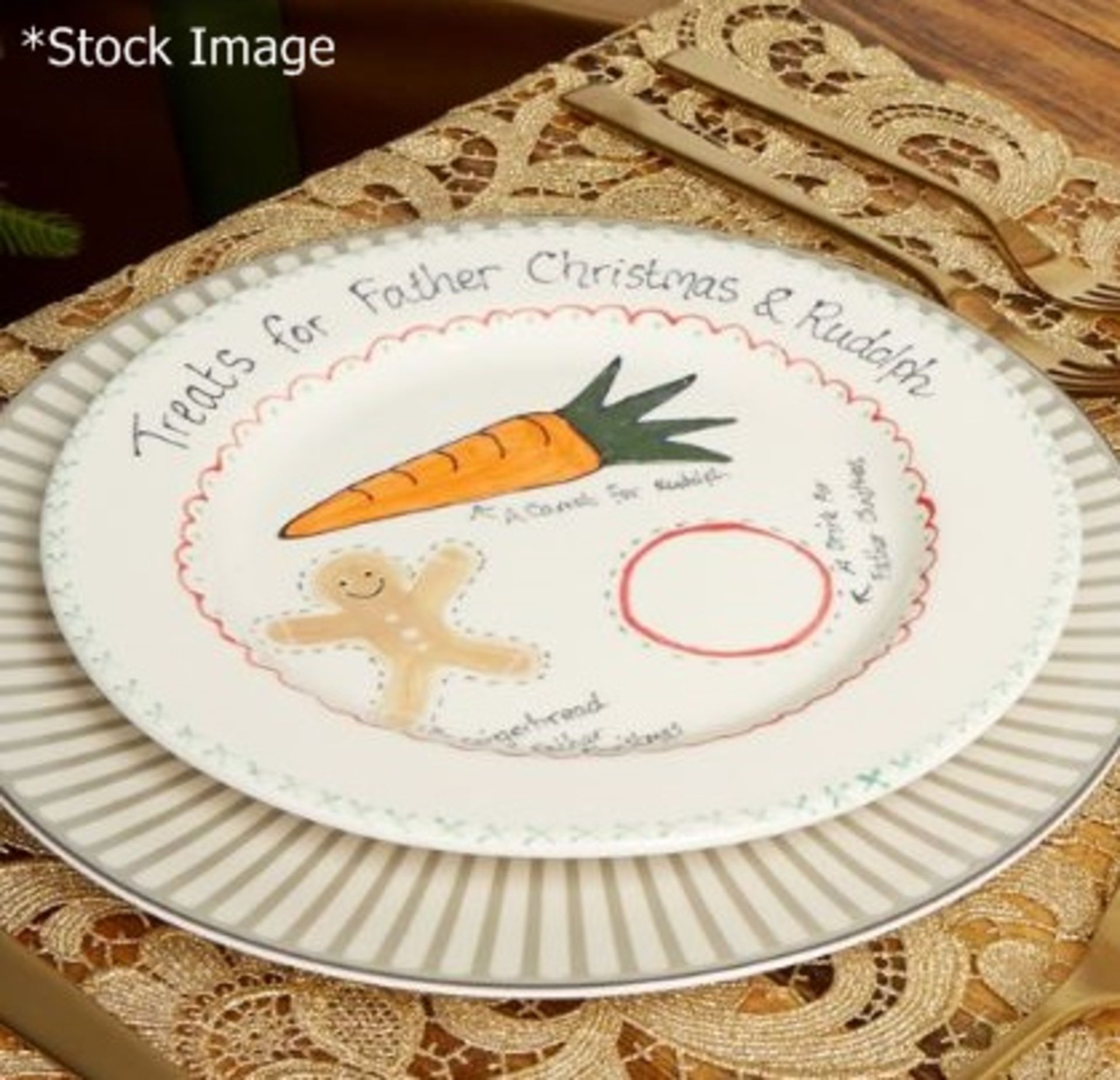 1 x JAYNE REDMOND 'Father Christmas Treats' Hand-painted Designer Plate (Ø24cm)