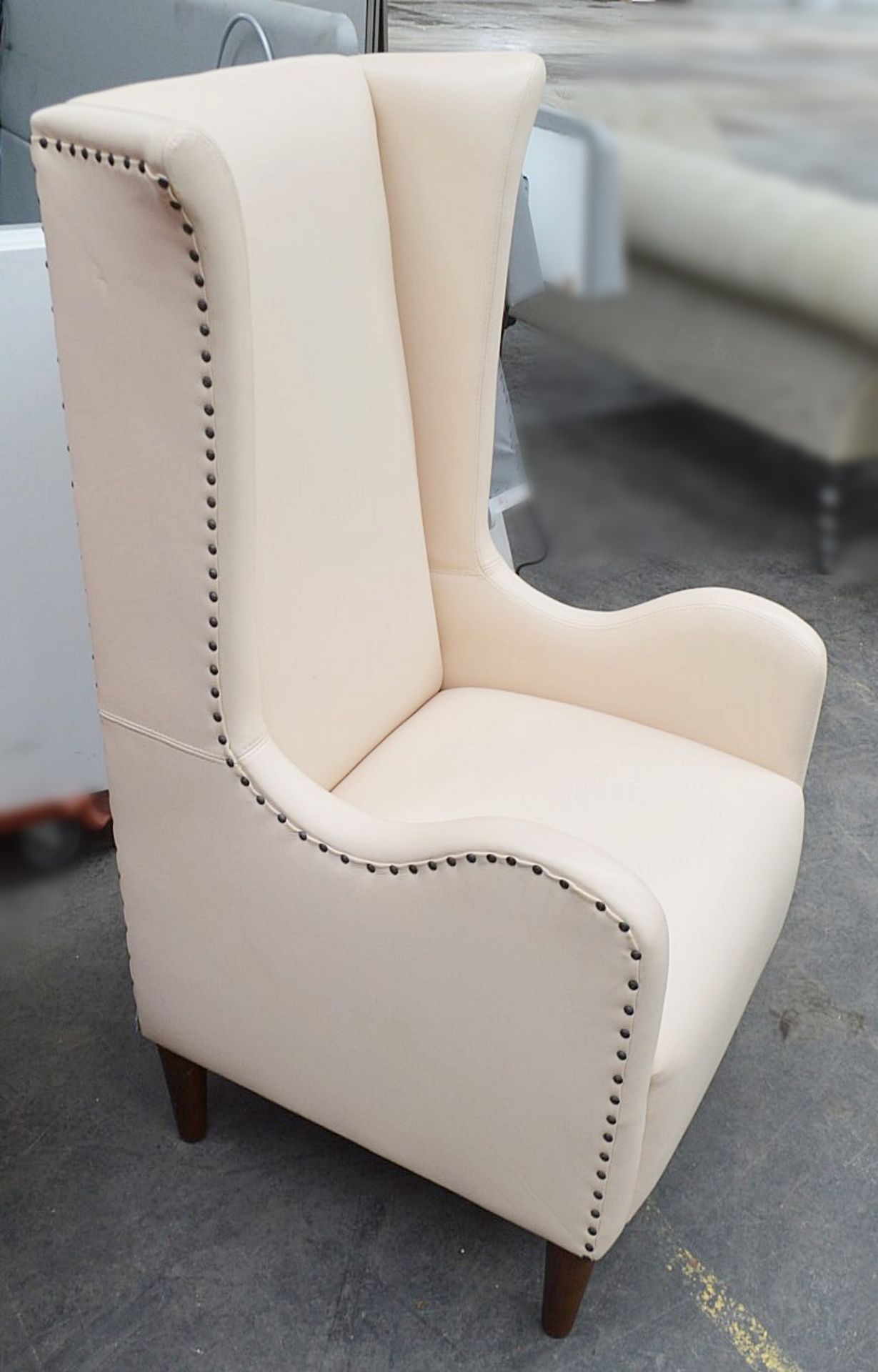 1 x Large Commercial Wing-Back Armchair In A Peach Leather With Studded Detailing - Professionally - Image 2 of 7