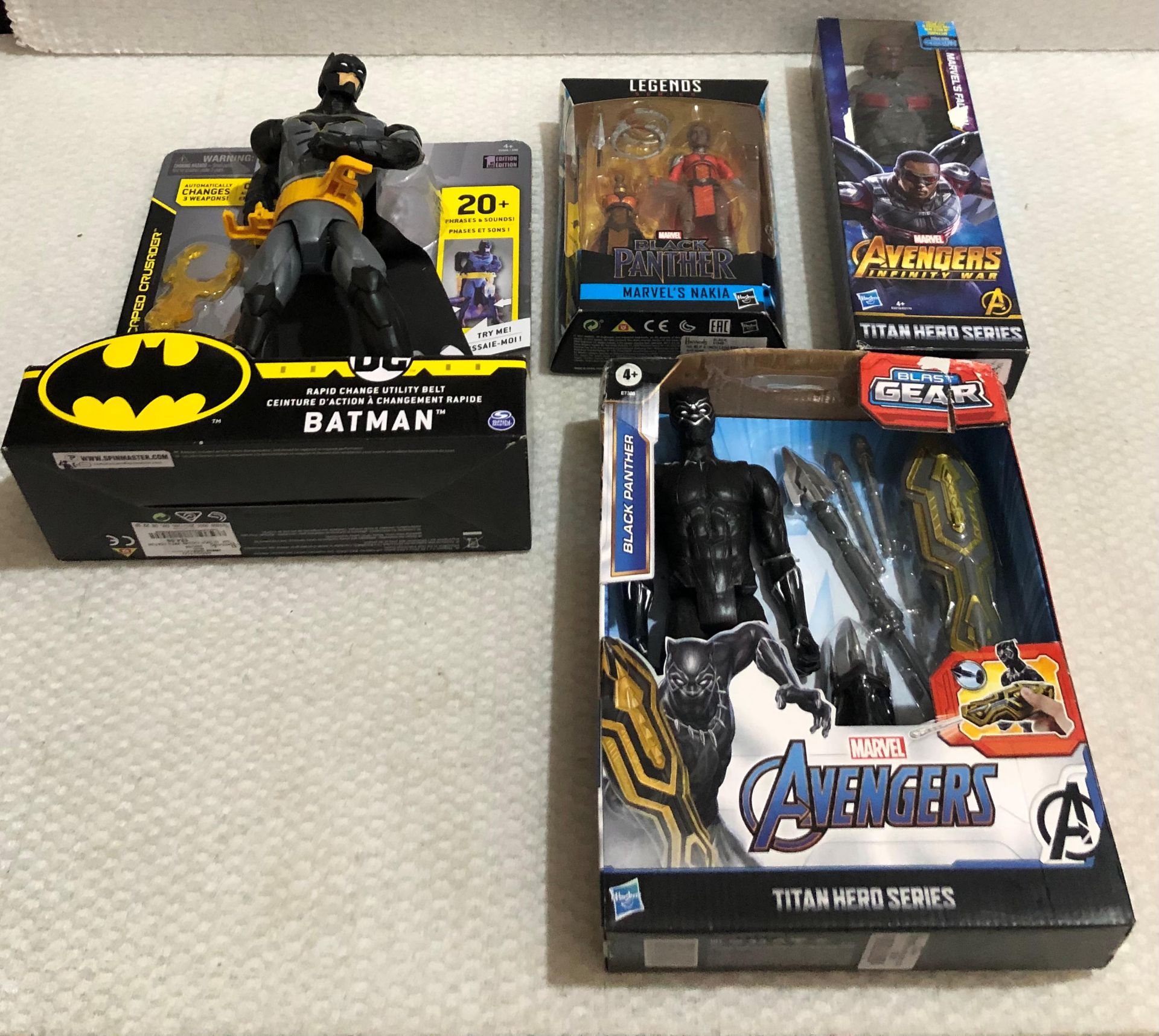 4 x Superhero Action Figures - Batman, Black Panther, Falcon & Nakia - New/Boxed - HTYS333 - CL987 -