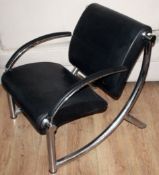 1 x Klöber Premium German Designed Black Leather & Chrome Armchair - Removed From An Office