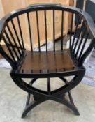 1 x Round back Occasional Mahogany Chair With Seat Pad and Crossed Legs