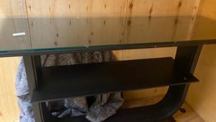 1 x Contemporary Console Table With a Black Finish, Glass Top Protector and Undershelf