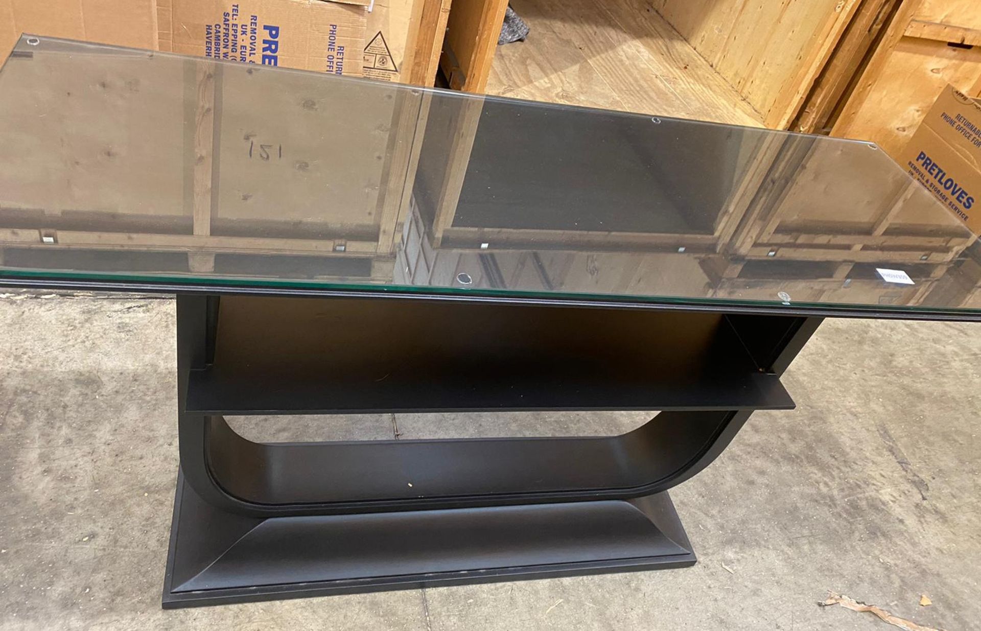 1 x Contemporay Console Table With a Black Finish, Glass Top Protector and Undershelf - Size: 1600 x - Image 3 of 3