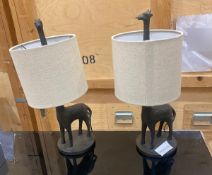 2 x Giraffe Style Table Lamps With Beige Shades
