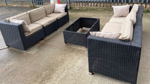 2 x Dark Rattan Outdoor Modular Sofas With Cushions and Coffee Table
