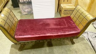 1 x Medieval Style Chaise Longue With Golden Finish and Purple Cushion - Size: 1650 x 700mm