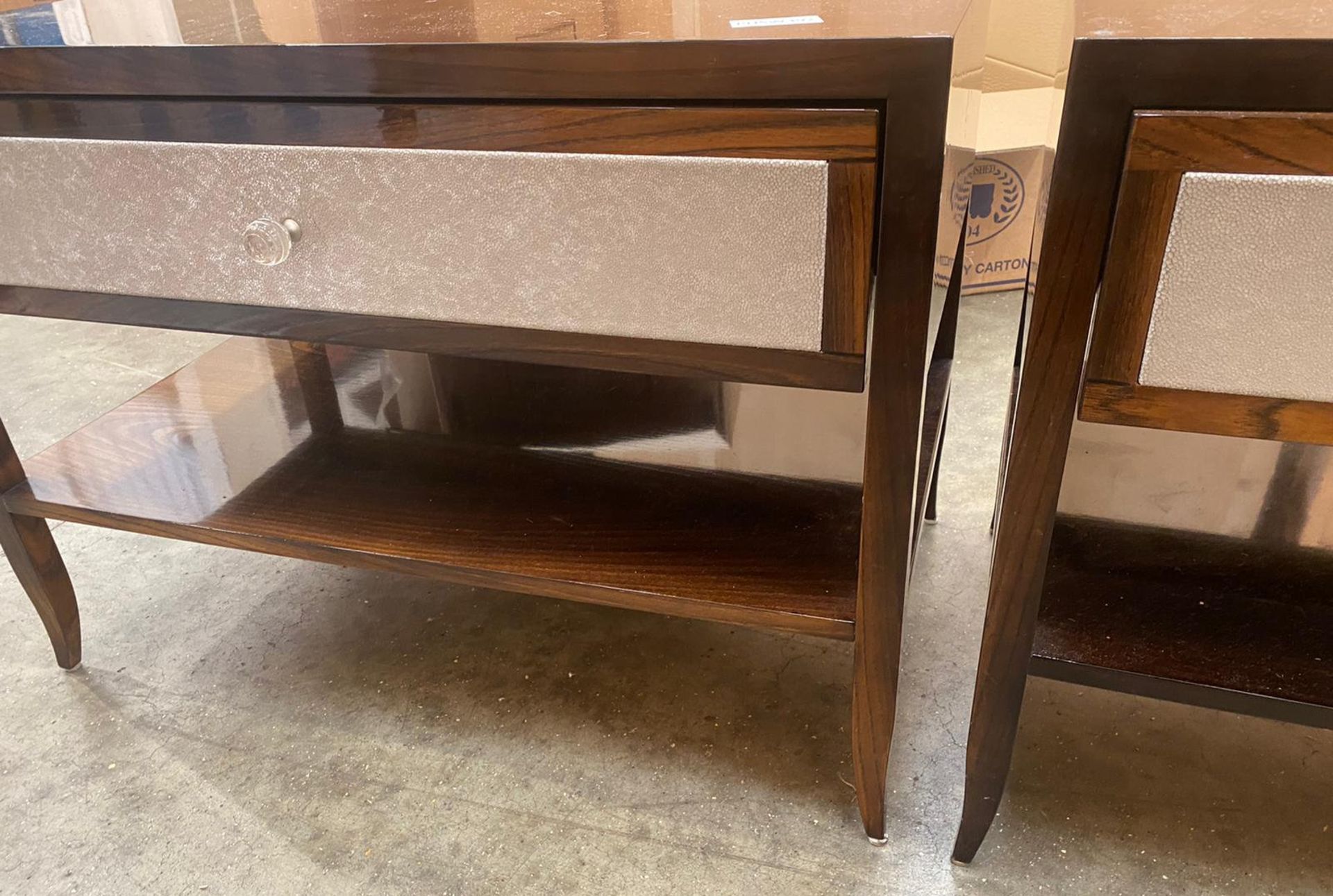 2 x Mahogany Bedside / Side Tables With a High Gloss Finish and Cream Drawer Fascia's - Image 4 of 5