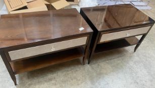 2 x Mahogany Bedside / Side Tables With a High Gloss Finish and Cream Drawer Fascia's