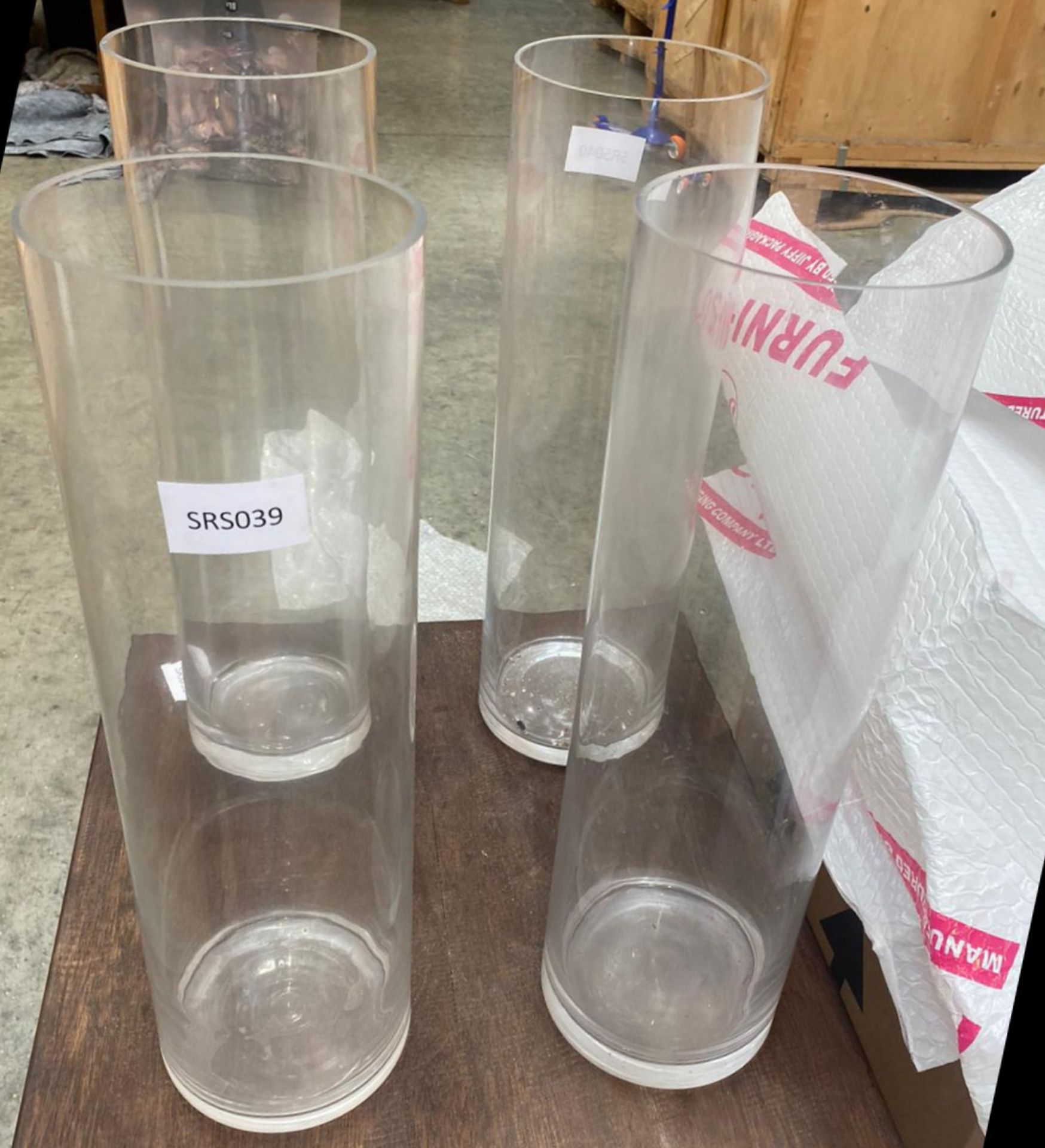 2 x Tall Round Glass Vases - Size: 150 x 500mm