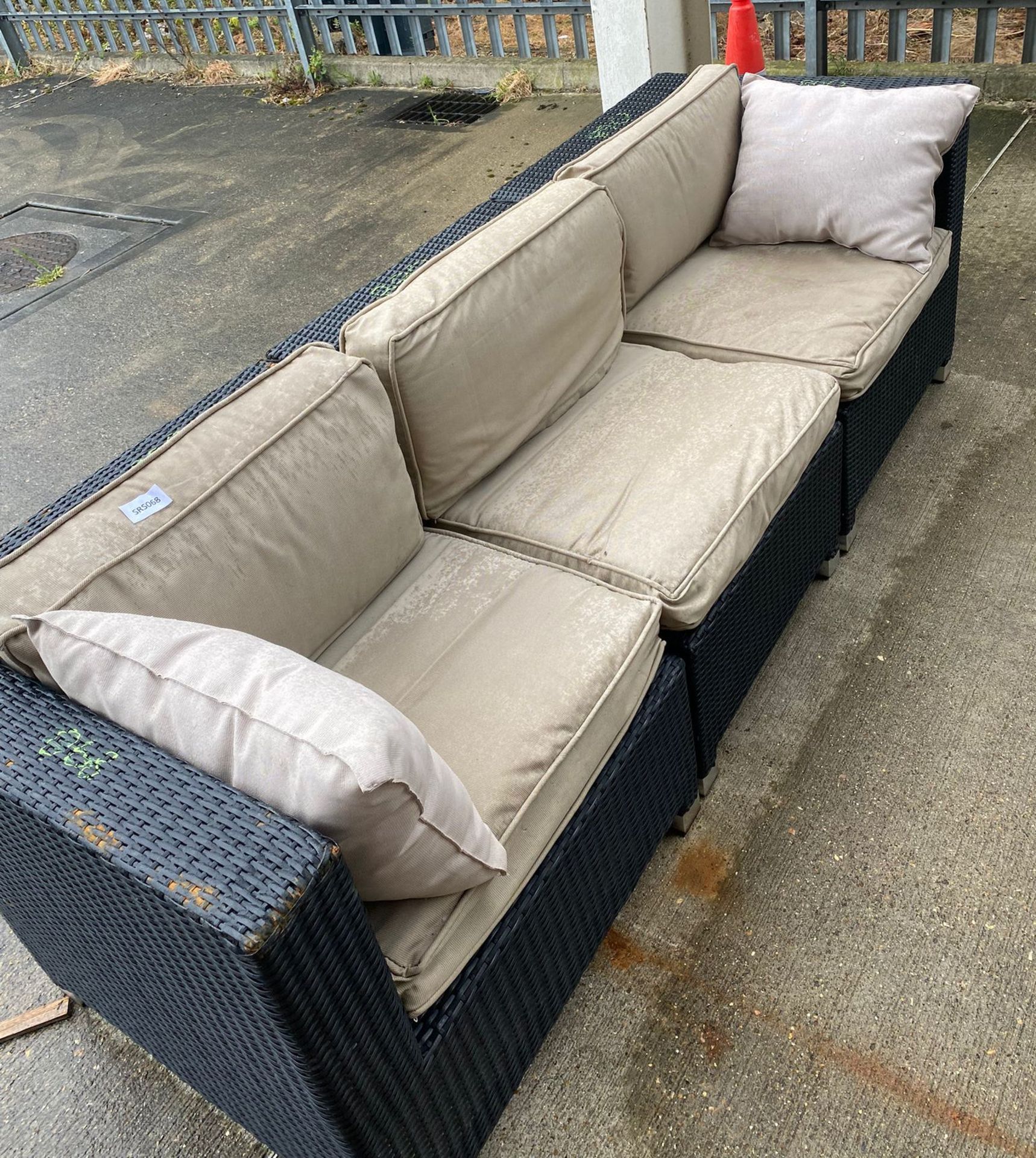 2 x Dark Rattan Outdoor Modular Sofas With Cushions and Coffee Table - Image 2 of 5