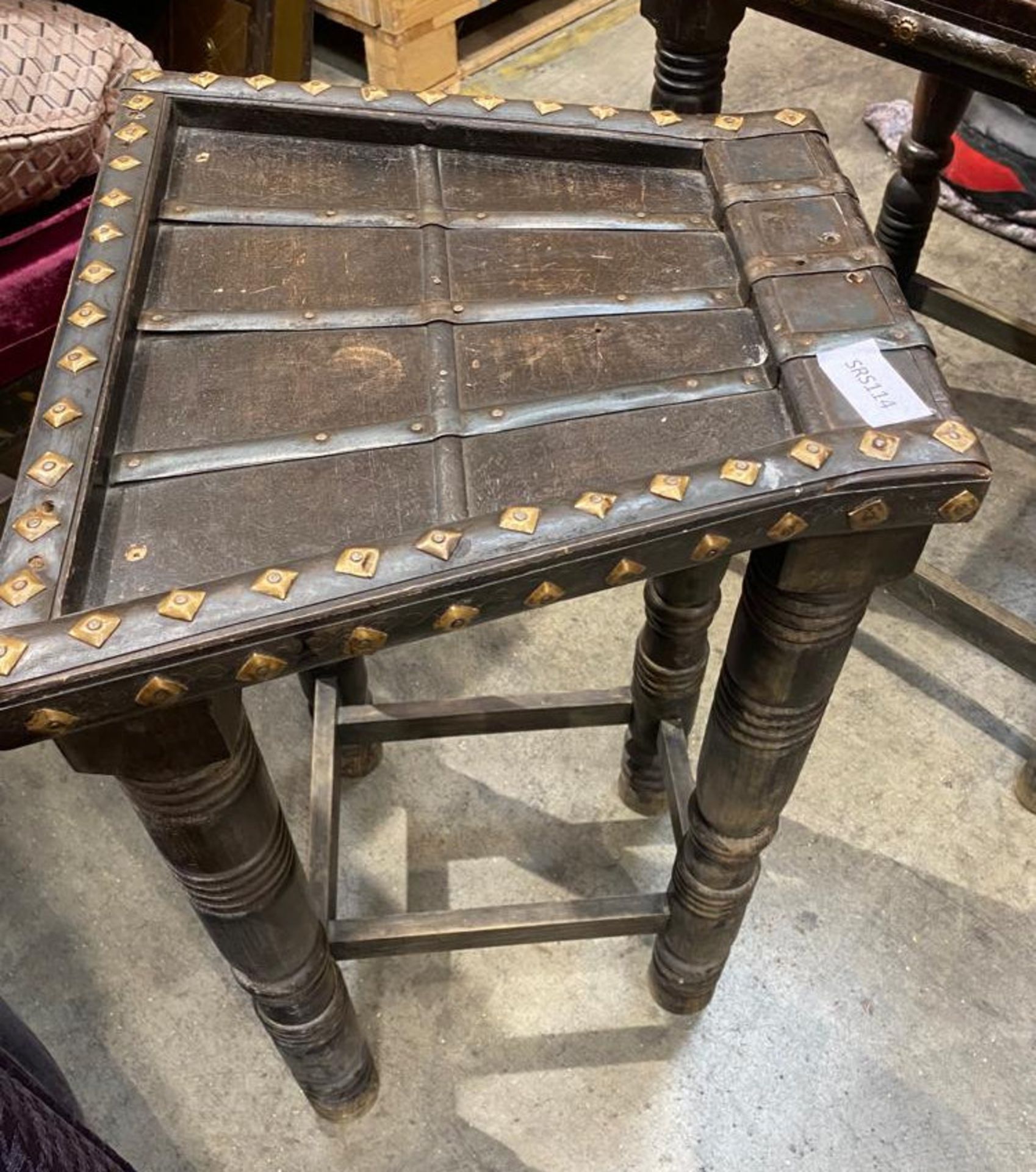 1 x Antique Tall Stool - Oak With Gold Detail - Size: 750mm Tall