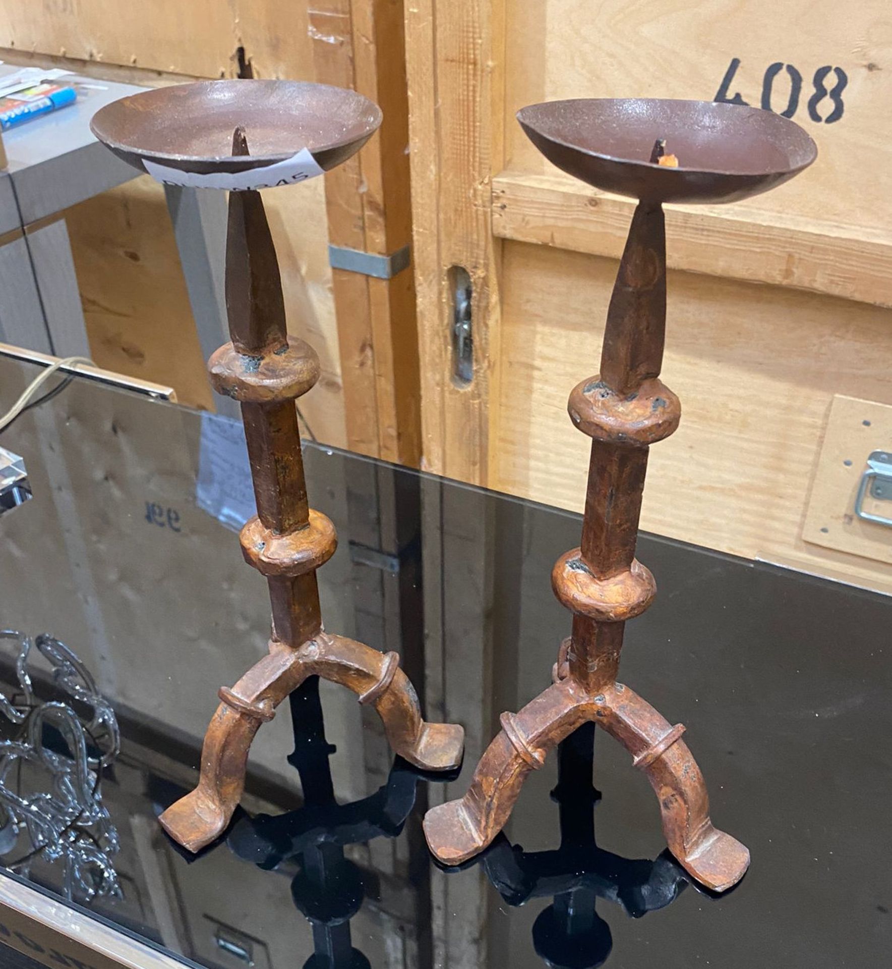 2 x Cast Iron Candlesticks With a Brown Antique Style Finish - Image 2 of 2