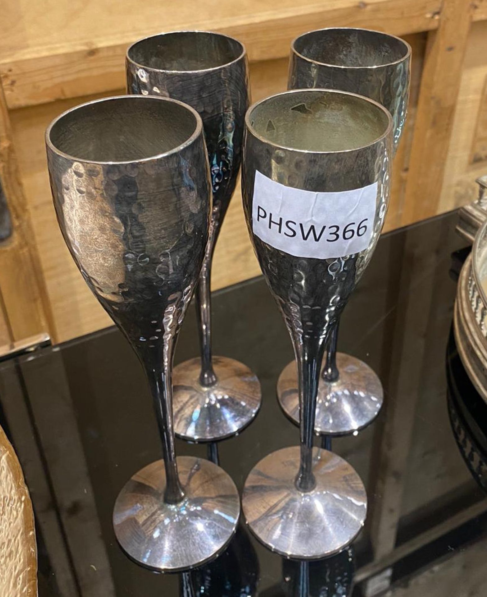 4 x Wine Goblets With a Pitted Pewter Finish