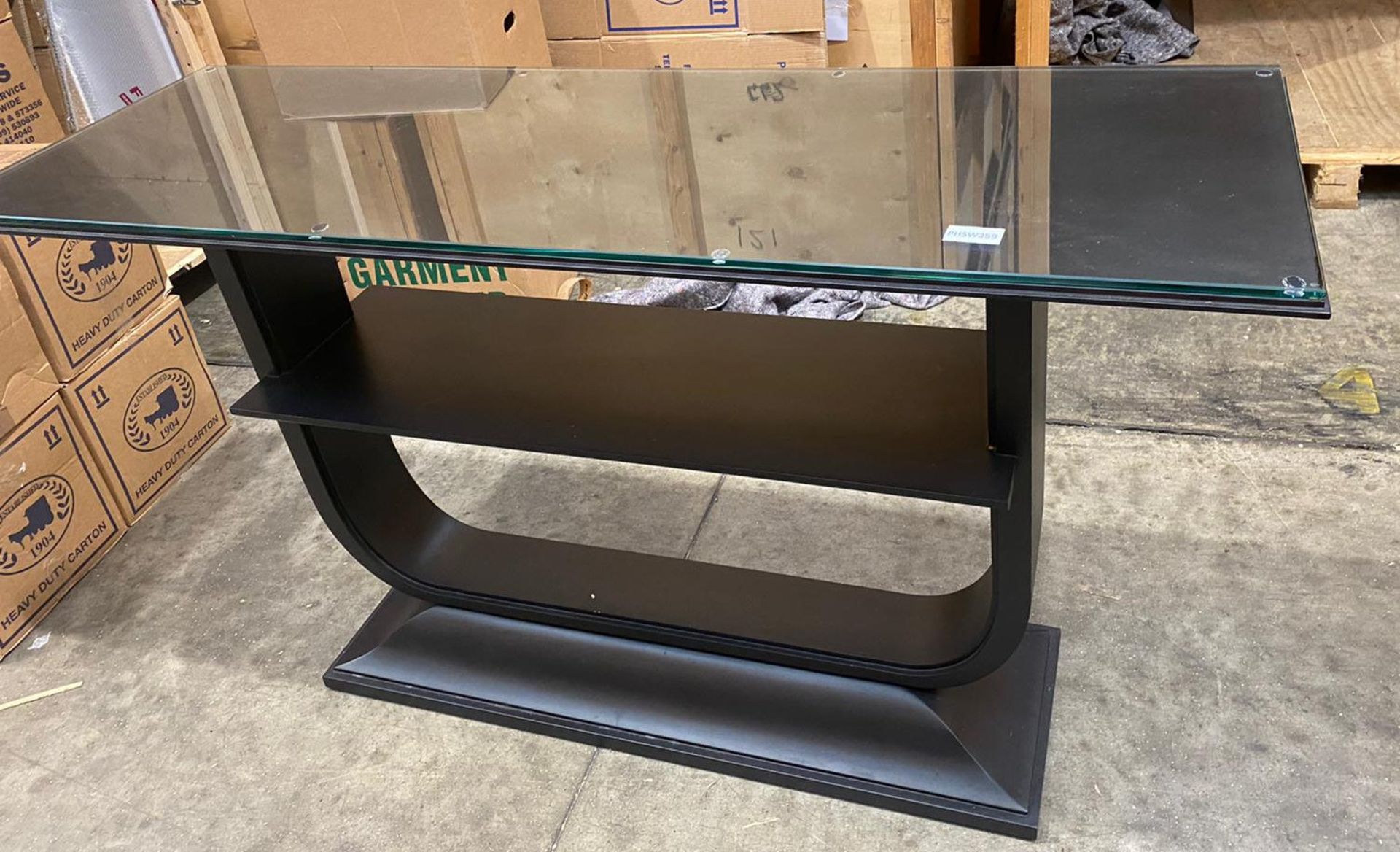 1 x Contemporay Console Table With a Black Finish, Glass Top Protector and Undershelf - Size: 1600 x
