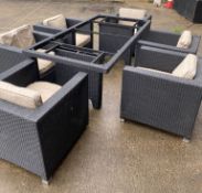 1 x Dark Rattan Outdoor Table With Six Premium Armchairs and Cushions - Size: Table 2000 x