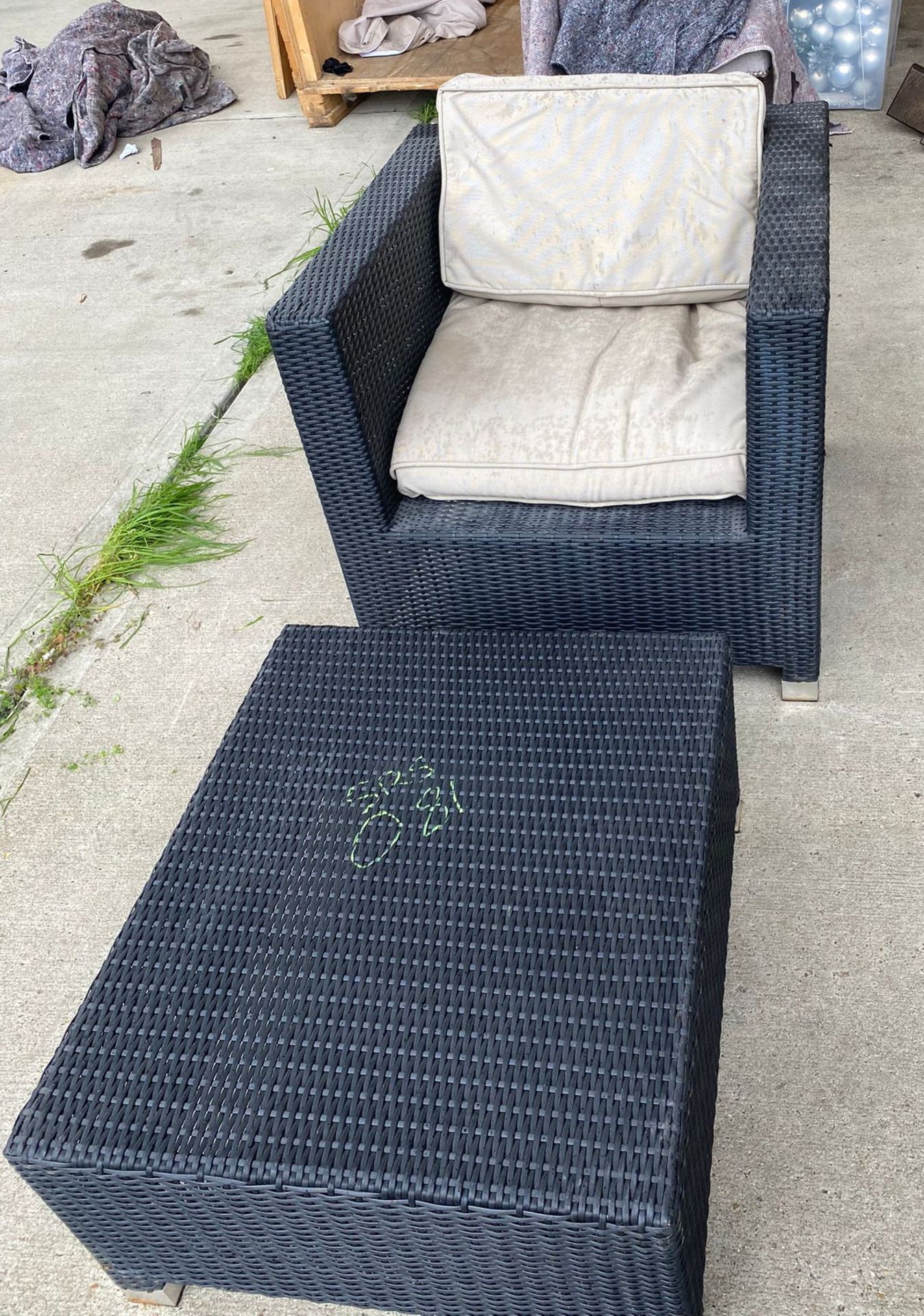 1 x Dark Rattan Armchair With Cushion And Footstool - Image 4 of 4