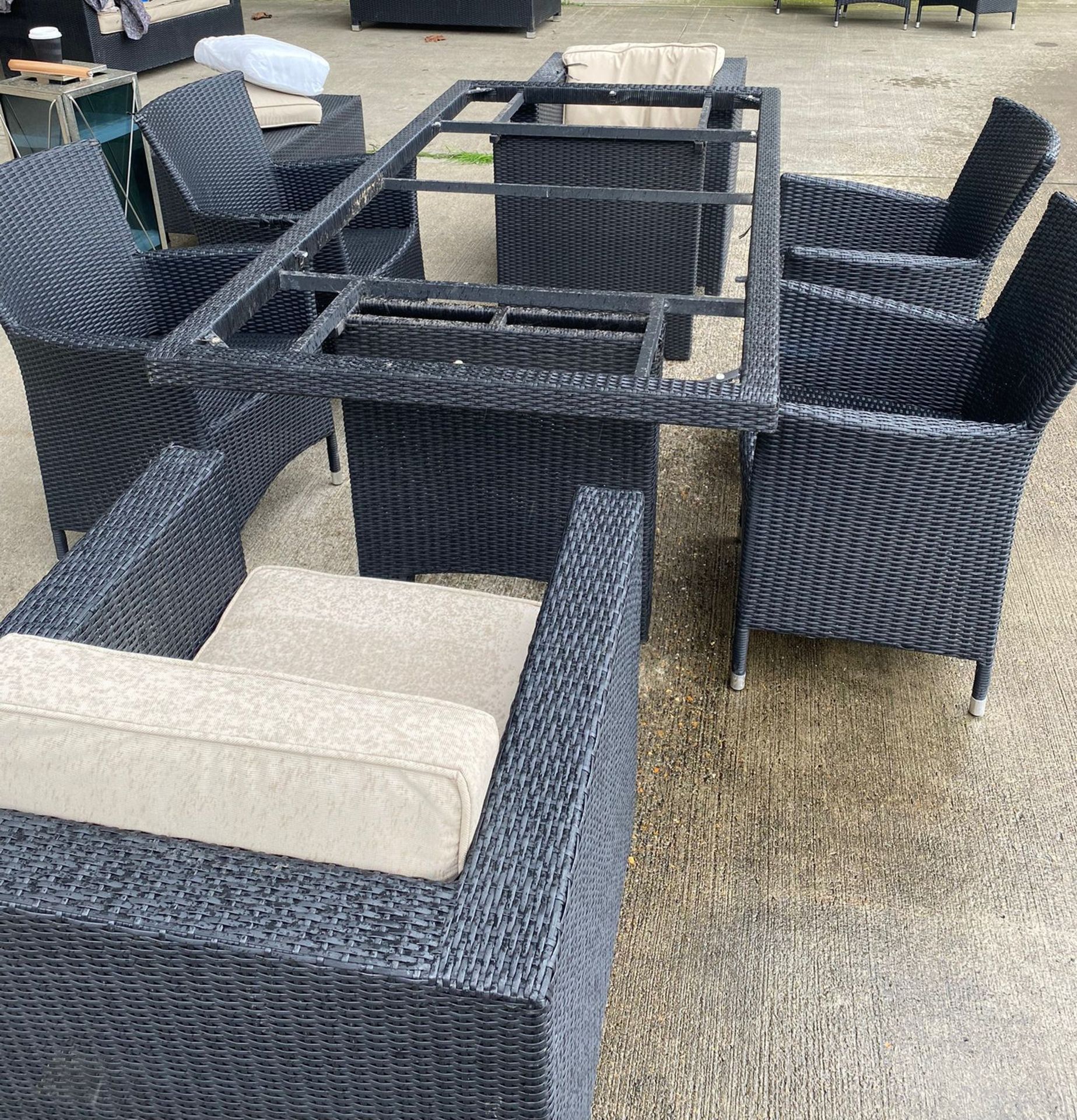 1 x Dark Rattan Outdoor Table With 2 x Armchairs and 4 x High Back Chairs