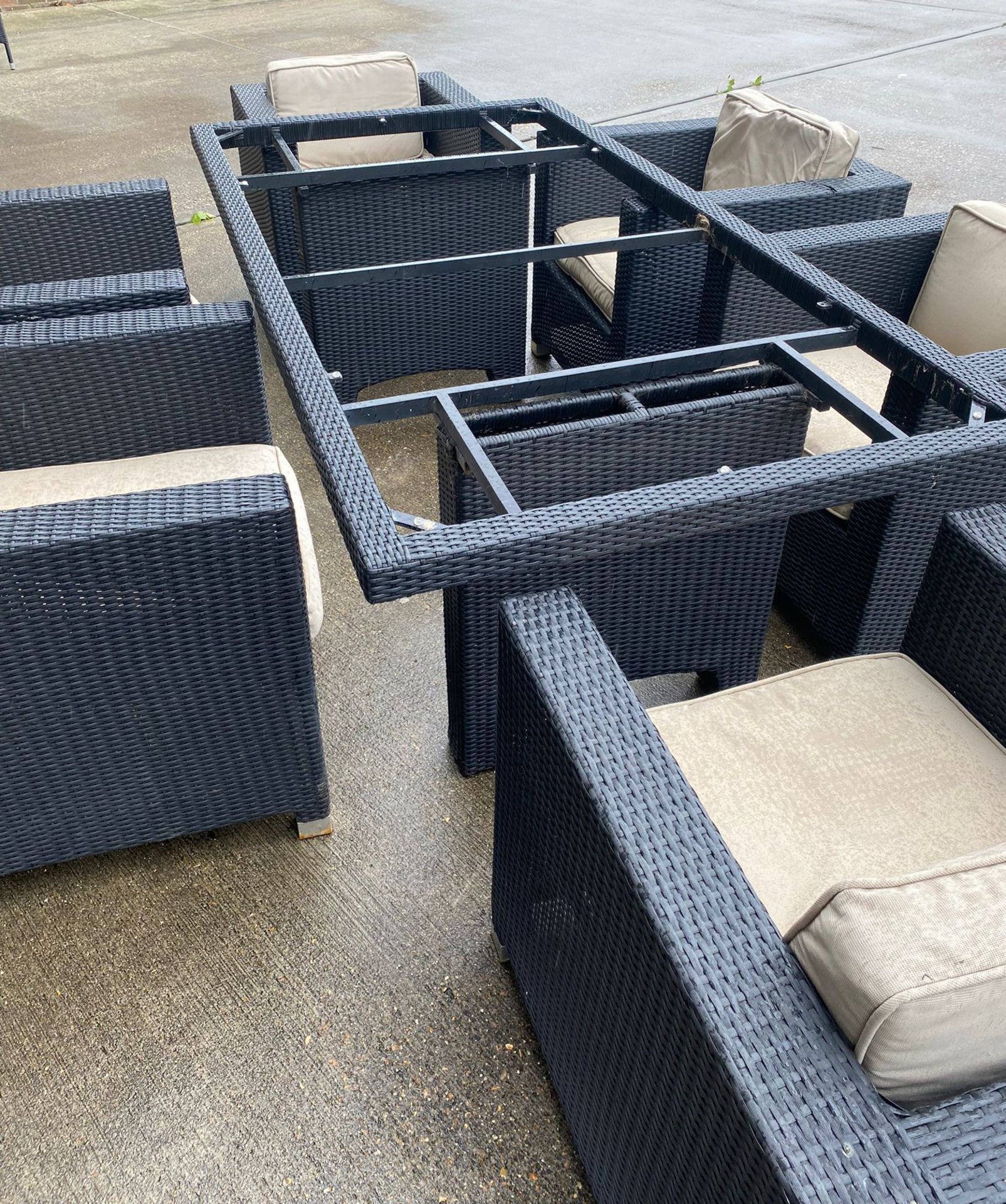 1 x Dark Rattan Outdoor Table With Six Premium Armchairs and Cushions - Size: Table 2000 x - Image 3 of 7