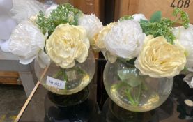 2 x Glass Fish Bowl Vases With Artificial Flowers