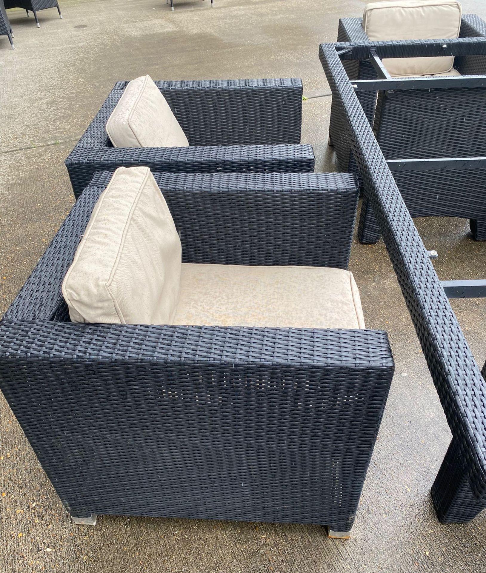 1 x Dark Rattan Outdoor Table With Six Premium Armchairs and Cushions - Size: Table 2000 x - Image 2 of 7