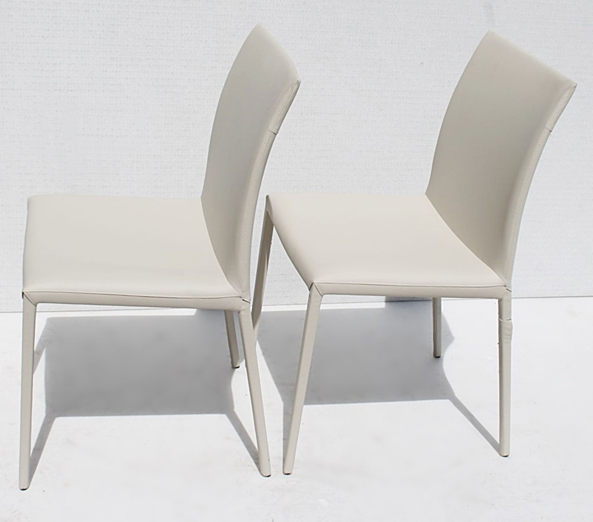 Pair Of CATELLAN 'Norma' Designer Italian Leather Barstools With Curved Backs In A Pale Taupe - - Image 4 of 6