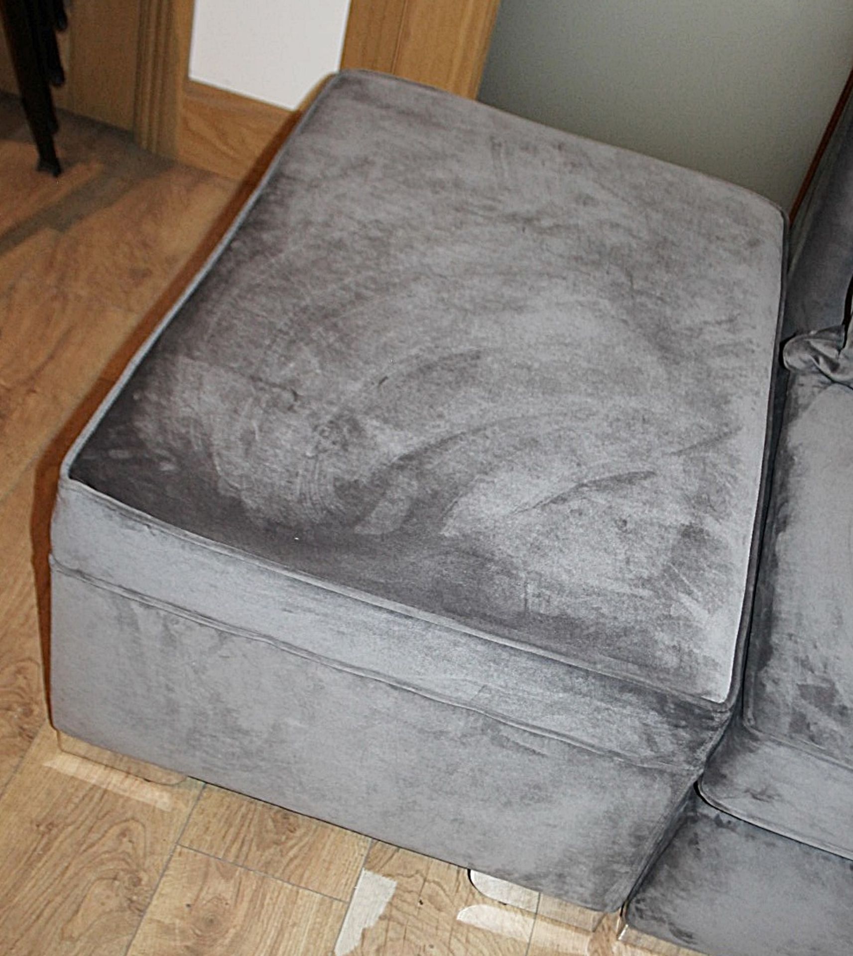1 x Velvet Upholstered 2-Metre Corner Sofa In A Shimmering Grey Tone - Ex-Showroom Example - Ref: - Image 7 of 11