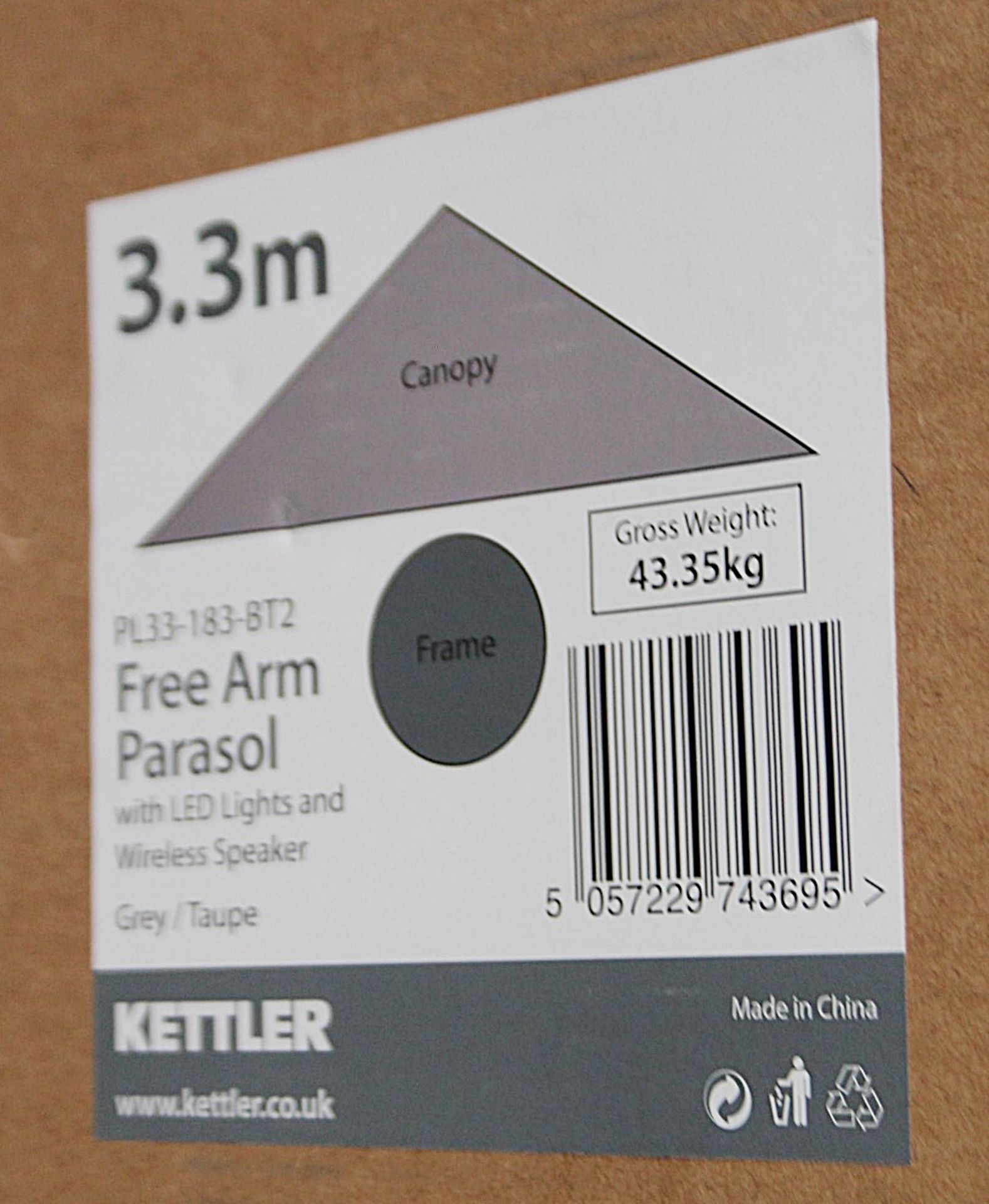 1 x Kettler 3.3m Free Arm Parasol With LED Lights and Bluetooth Speaker - New/Boxed - RRP: £769.99 - Image 6 of 6