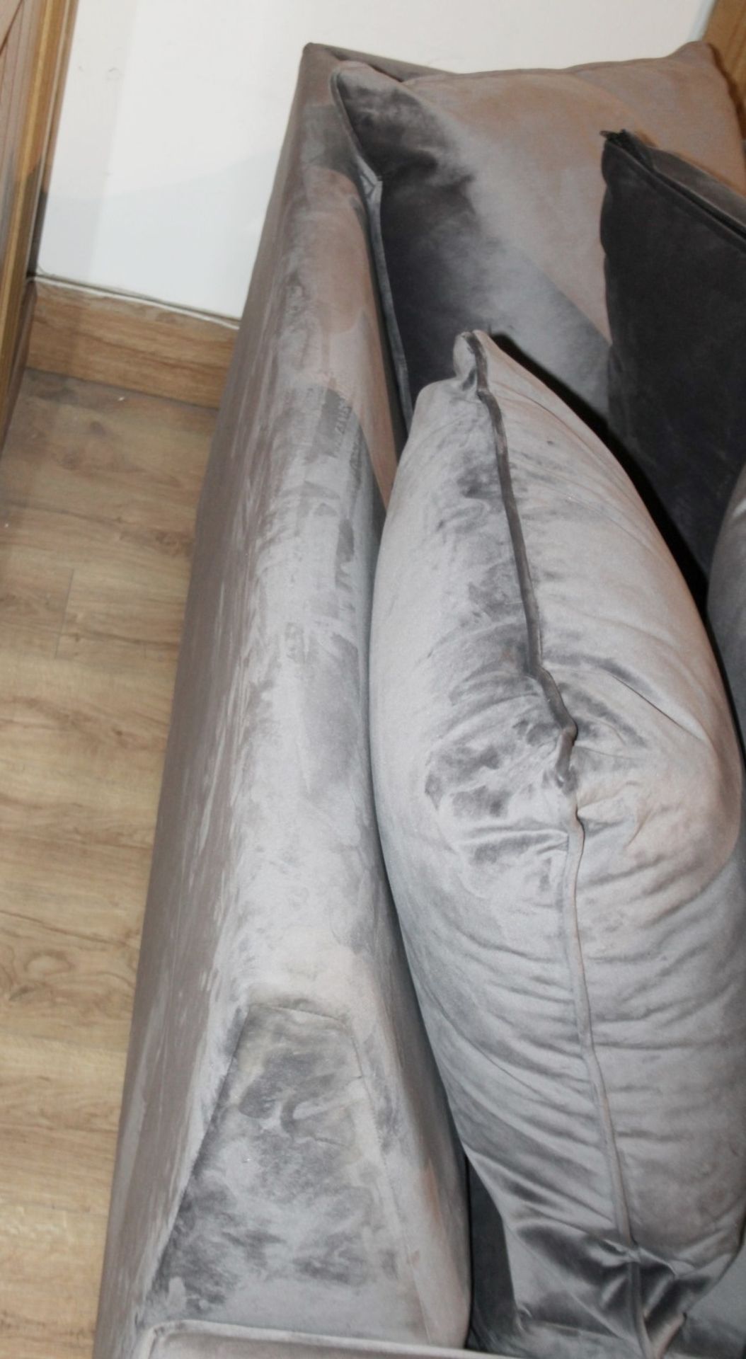 1 x Velvet Upholstered 2-Metre Corner Sofa In A Shimmering Grey Tone - Ex-Showroom Example - Ref: - Image 10 of 11