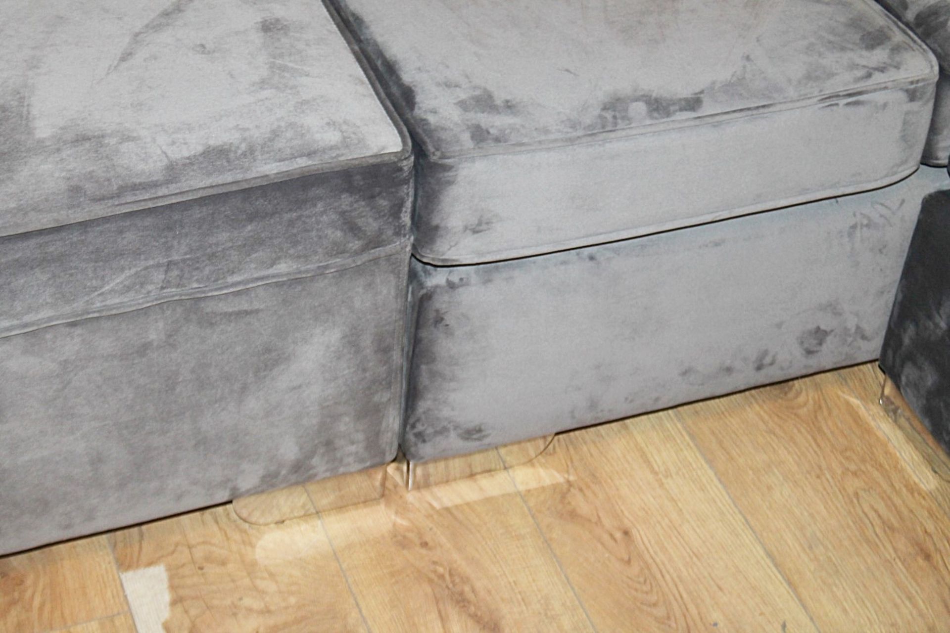 1 x Velvet Upholstered 2-Metre Corner Sofa In A Shimmering Grey Tone - Ex-Showroom Example - Ref: - Image 5 of 11