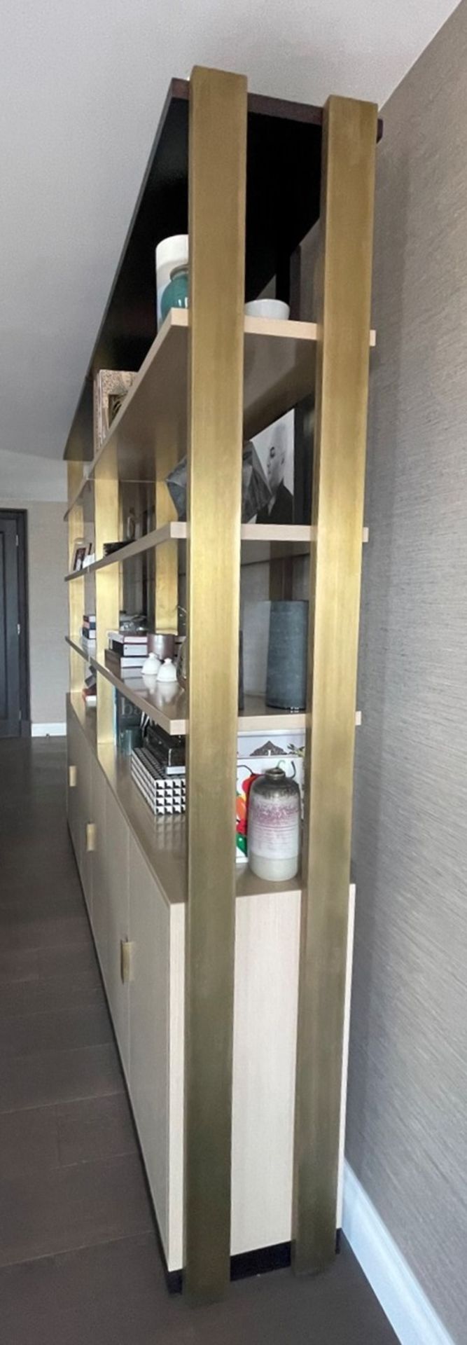 1 x Large 3-Metre Wide Designer Display and Storage Unit With A Limed Oak Finish And Brass Details - Image 9 of 16