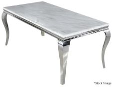 1 x Impressive 2-Metre Long Marbled Stonecast Dining Table With A Polished Steel Frame - Ex-Display