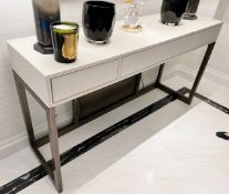 1 x Luxury Handleless Upholstered Designer Console Table In Cream, With Push To Open Drawers