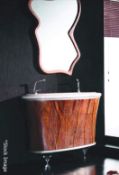 1 x STONEARTH / GODI 'Noble' Luxury Carved Walnut Wall Mounted 2-Drawer Bathroom Vanity + Mirror