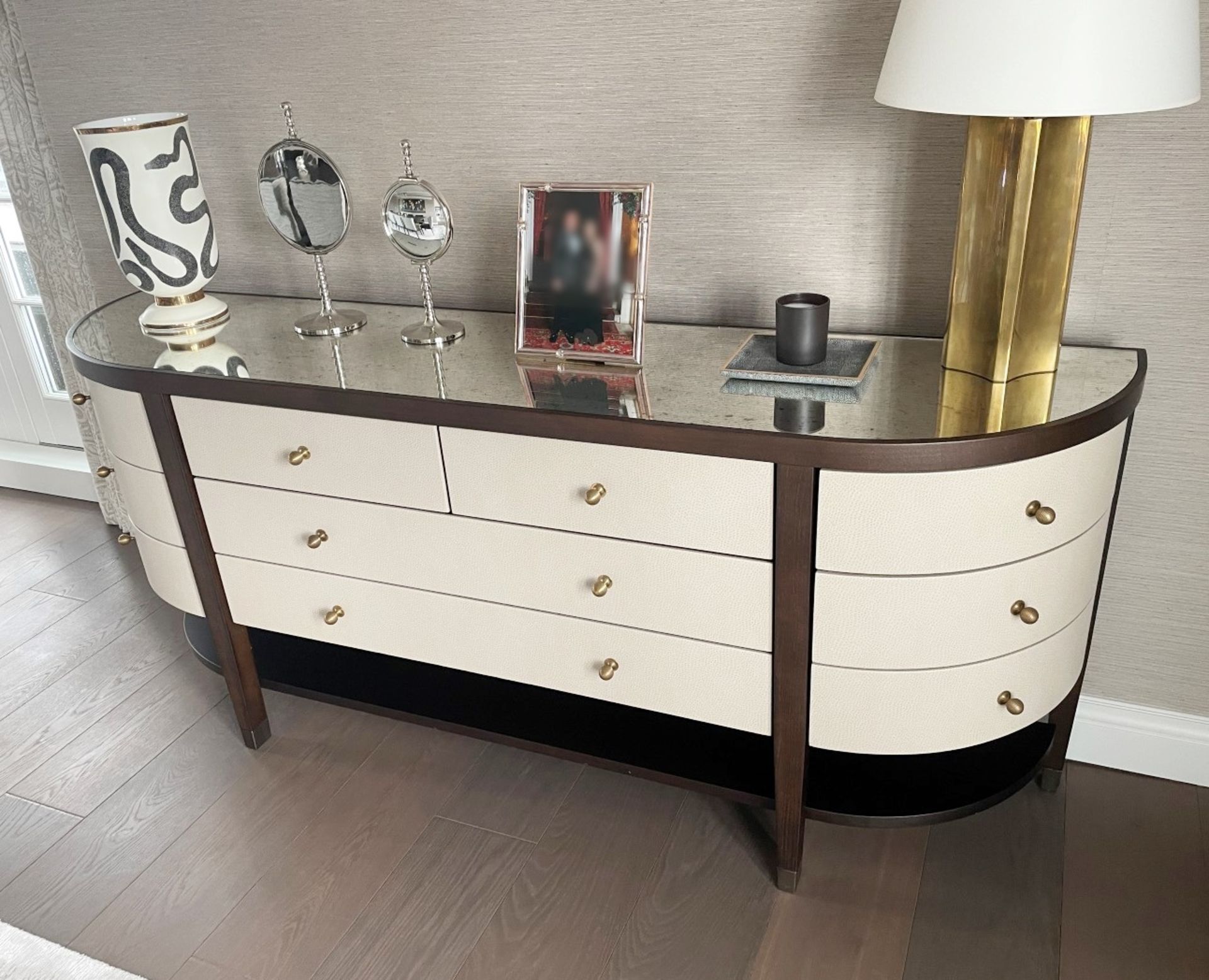 1 x Luxurious Curved Art Deco-Inspired Leather Upholstered Buffet Sideboard Cabinet - Ref: DIN(B)